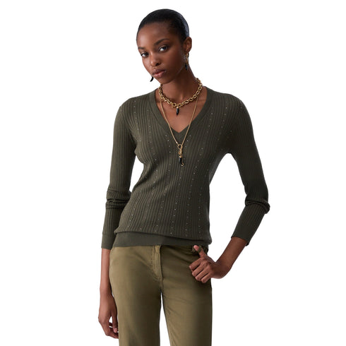 Liu Jo Maglia Maglia Donna a costine con strass S A26-LIU.JOWF6100MA77Q-90510-S - Francavilla Moda