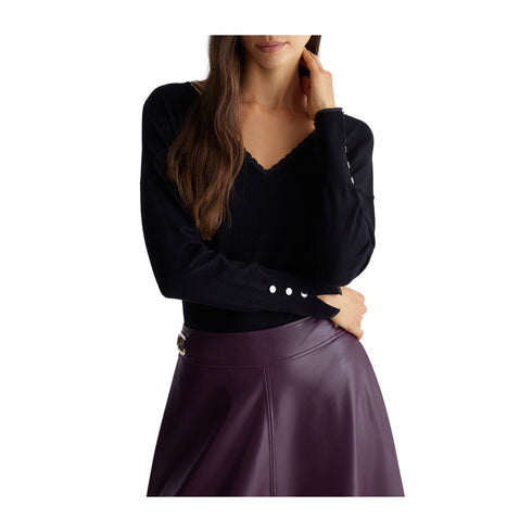 Liu Jo Maglia Maglia Donna a V con logo posteriore Nero - Francavilla Moda