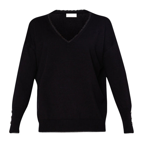 Liu Jo Maglia Maglia Donna a V con logo posteriore Nero - Francavilla Moda