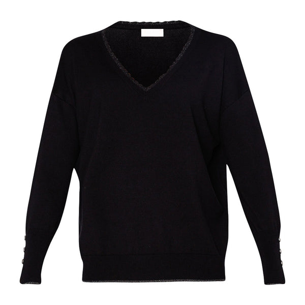 Liu Jo Maglia Maglia Donna a V con logo posteriore Nero - Francavilla Moda