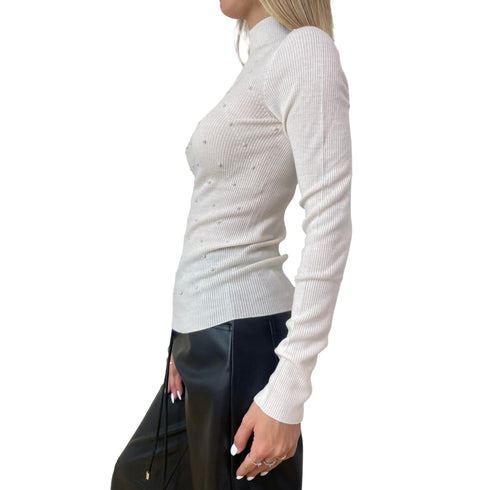 Liu Jo Maglia Maglia Donna con perle applicate a costine S A25-LIU.JOMF5030MA77Q-10701-S - Francavilla Moda