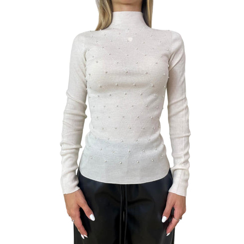 Liu Jo Maglia Maglia Donna con perle applicate a costine S A25-LIU.JOMF5030MA77Q-10701-S - Francavilla Moda