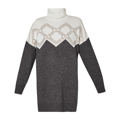 Liu Jo Pullover Maglia Donna Maxi con collo alto Grigio panna - Francavilla Moda