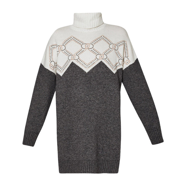 Liu Jo Pullover Maglia Donna Maxi con collo alto Grigio panna - Francavilla Moda