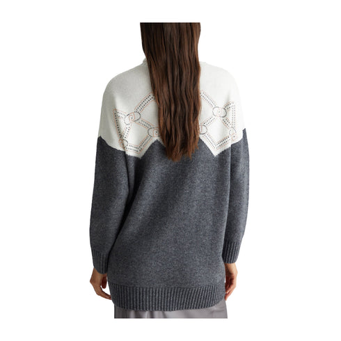 Liu Jo Pullover Maglia Donna Maxi con collo alto Grigio panna - Francavilla Moda