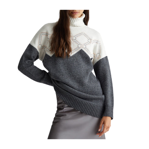 Liu Jo Pullover Maglia Donna Maxi con collo alto Grigio panna - Francavilla Moda