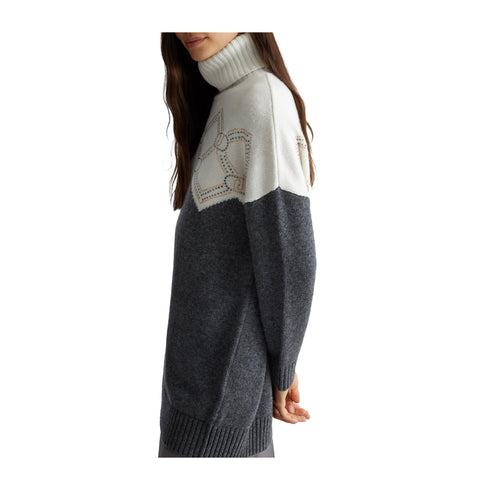 Liu Jo Pullover Maglia Donna Maxi con collo alto Grigio panna - Francavilla Moda