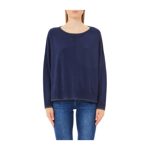 LIU JO Maglia Maglia Donna over con bordi in lurex Blu P25 - LIU.JOWXX054MS49I - 93921 - S - Francavilla Moda