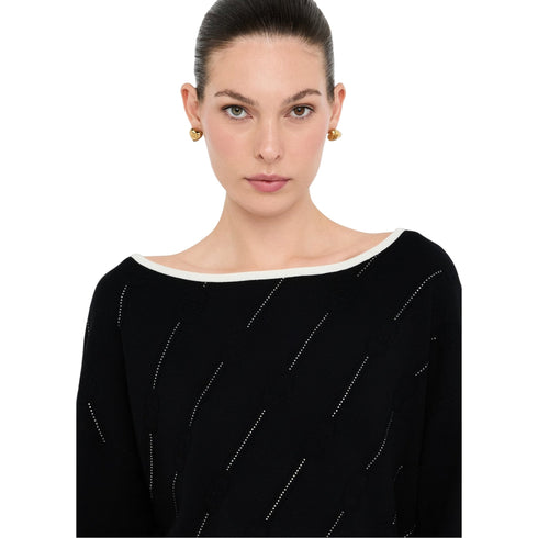 Liu Jo Maglia Maglia Donna scollo a barca e strass XS - Francavilla Moda