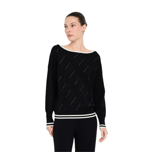 Liu Jo Maglia Maglia Donna scollo a barca e strass XS - Francavilla Moda