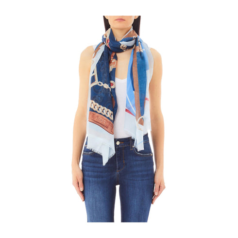 LIU JO Pashmina Pashmina Donna leggera con fantasia Blu cammello P25 - LIU.JO2A5026T0300 - X0648 - UNI - Francavilla Moda