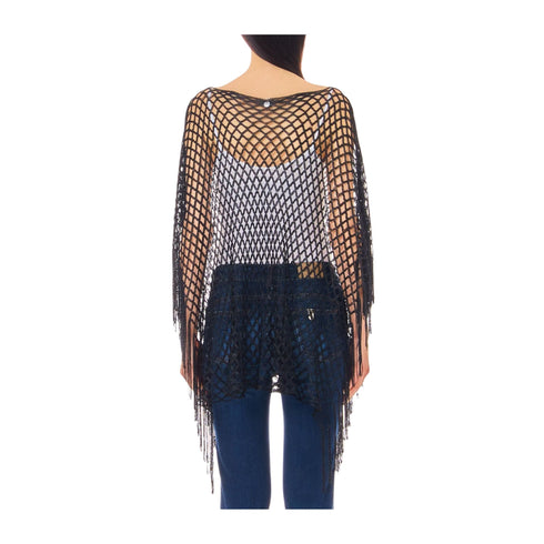 Liu Jo Poncho Poncho Donna a rete con frange Nero - Francavilla Moda