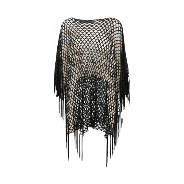Liu Jo Poncho Poncho Donna a rete con frange Nero - Francavilla Moda