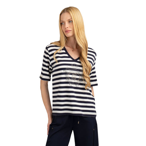 Liu Jo T-shirt T-shirt Donna a righe bicolor con scollo a V XS - Francavilla Moda
