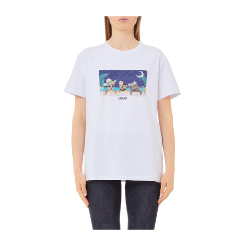 LIU JO T-shirt T-shirt Donna con stampa e strass Bianco blu P25 - LIU.JOWA5260JS003 - M9445 - S - Francavilla Moda