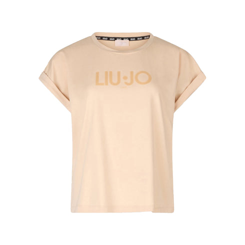 Liu Jo T-shirt T-shirt Donna in cotone con logo Beige XS - Francavilla Moda