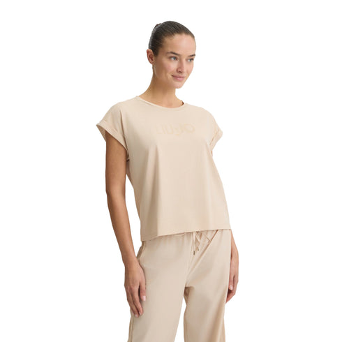 Liu Jo T-shirt T-shirt Donna in cotone con logo Beige XS - Francavilla Moda