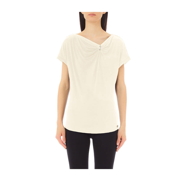 LIU JO T-shirt T-shirt Donna scollo con dettaglio gioiello Panna - Francavilla Moda