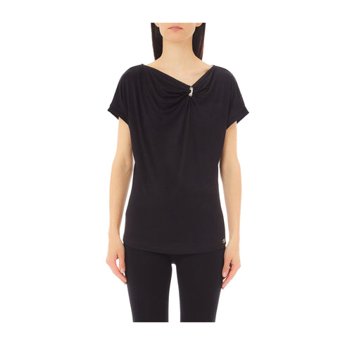 LIU JO T-shirt T-shirt Donna scollo con dettaglio gioiello Nero P25 - LIU.JOTA5176JS360 - 22222 - XS - Francavilla Moda
