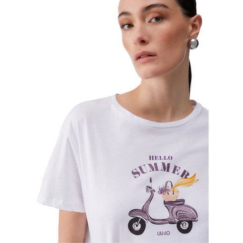 Liu Jo T-Shirt T-shirt in cotone con stampa e applicazioni XS - Francavilla Moda