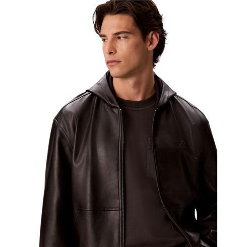 Bomber Uomo in ecopelle liscia, con full zip e cappuccio