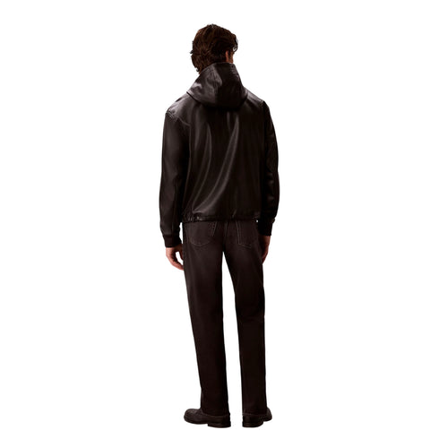 Bomber Uomo in ecopelle liscia, con full zip e cappuccio