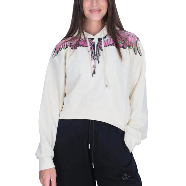 Marcelo Burlon County of Milan Felpa con cappuccio Felpa Donna crop grafica colorata XS A25 - COUNTY OF MILAN30000 - LATTE PINK - XS - Francavilla Moda