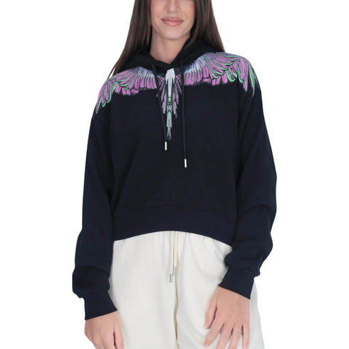 Marcelo Burlon County of Milan Felpa con cappuccio Felpa Donna crop grafica colorata XS A25 - COUNTY OF MILAN30000 - NERO PINK - XS - Francavilla Moda