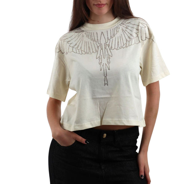 Marcelo Burlon County of Milan T-shirt T-shirt Donna crop con strass XS A25 - COUNTY OF MILAN30016 - LATTE - XS - Francavilla Moda