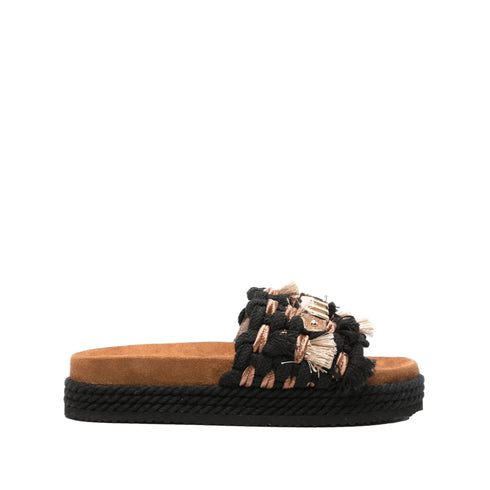 Mou Ciabatta Ciabatta Donna monofascia con frange 36 P26-MOUSW451008K-BLA-36 - Francavilla Moda