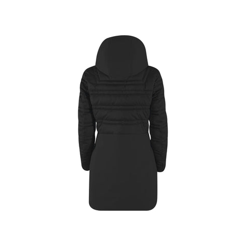 Piumino Donna lungo, con logo applicato sulla manica e cappuccio rimovibile