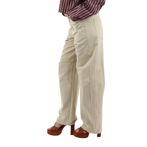 Pantalone Donna barrel in cotone Beige