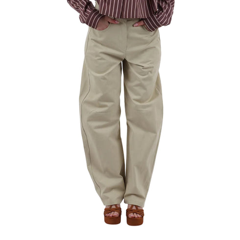 Pantalone Donna barrel in cotone Beige