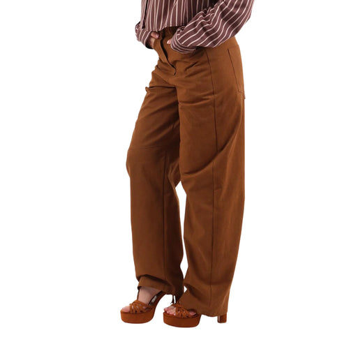 Pantalone Donna barrel in cotone Tabacco