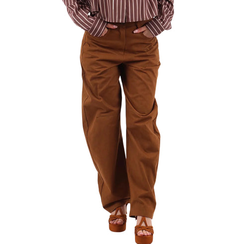 Pantalone Donna barrel in cotone Tabacco