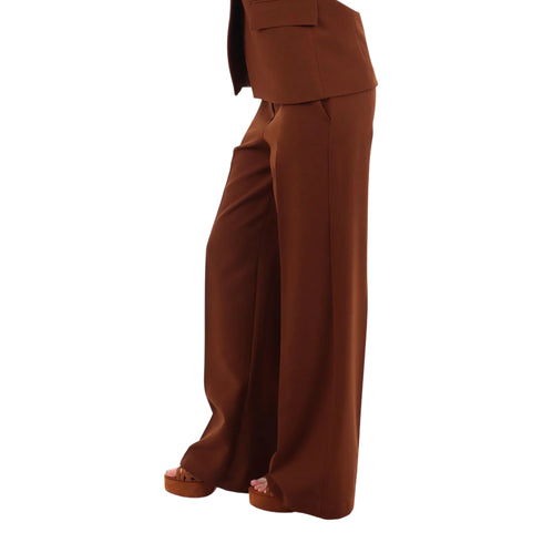 Pantalone Donna a palazzo in tessuto tecnico nocciola