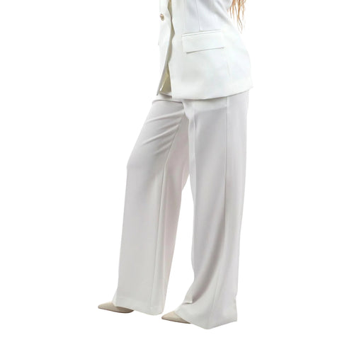 Pantalone Donna a palazzo in tessuto tecnico panna