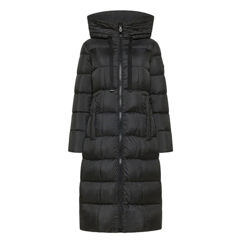 Piumino Donna lungo Nunki full zip, con ampio collo alto e cappuccio