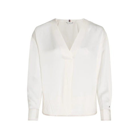 Tommy Hilfiger Blusa Blusa Donna a V in viscosa Bianco - Francavilla Moda