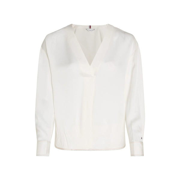 Tommy Hilfiger Blusa Blusa Donna a V in viscosa Bianco - Francavilla Moda