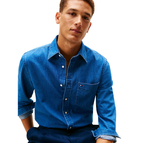 Tommy Hilfiger Camicia ml Camicia uomo regular fit in denim con bandierina S - Francavilla Moda