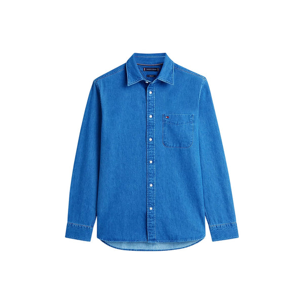 Tommy Hilfiger Camicia ml Camicia uomo regular fit in denim con bandierina S - Francavilla Moda