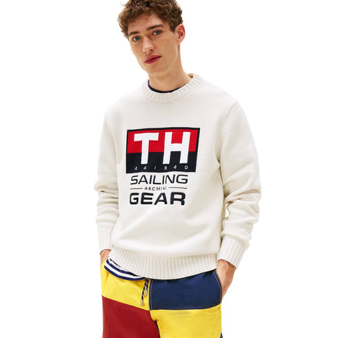 Tommy Hilfiger Felpa girocollo Felpa Uomo Sailing con logo a intarsio Bianco - Francavilla Moda