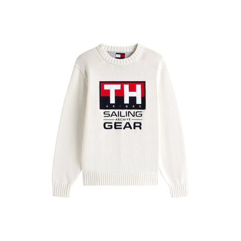 Tommy Hilfiger Felpa girocollo Felpa Uomo Sailing con logo a intarsio Bianco - Francavilla Moda