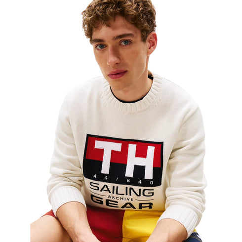Tommy Hilfiger Felpa girocollo Felpa Uomo Sailing con logo a intarsio Bianco - Francavilla Moda