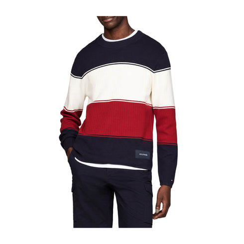 Tommy Hilfiger Pullover Maglia Uomo Colourblock Crew Blu rosso - Francavilla Moda