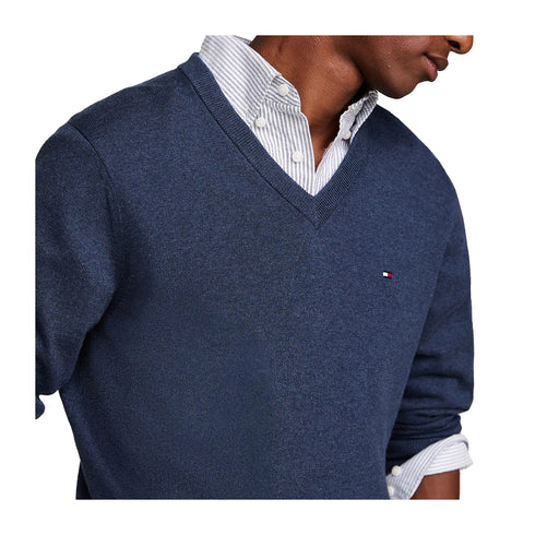 Tommy Hilfiger Pullover Maglia Uomo con scollo a V Indaco A24 - TOMMY HILFIGERMW28047 - DVI - M - Francavilla Moda