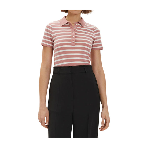 TOMMY HILFIGER Polo Polo Donna a righe con logo Rosa - Francavilla Moda