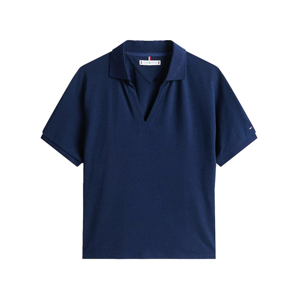 Tommy Hilfiger Polo Polo Donna Relaxed fit scollo a V Blu - Francavilla Moda