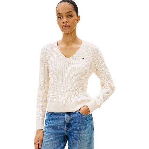 Tommy Hilfiger Scollo v Pullover donna a maglia intrecciata Scollo V S - Francavilla Moda